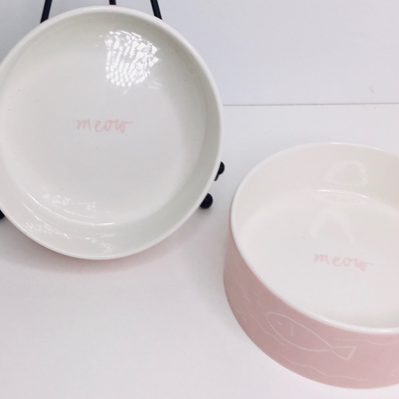 2 Meow Bowl Pet Food Water Dish Ceramic by Fringe Studio 6.5" 2" deep - Picture 4 of 6